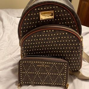 Michael kors studded backpack and wristlet wallet